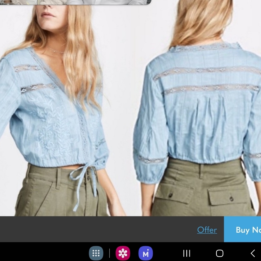 Free people follow your heart peasant blouse crop top sz large embroidery - Picture 11 of 12
